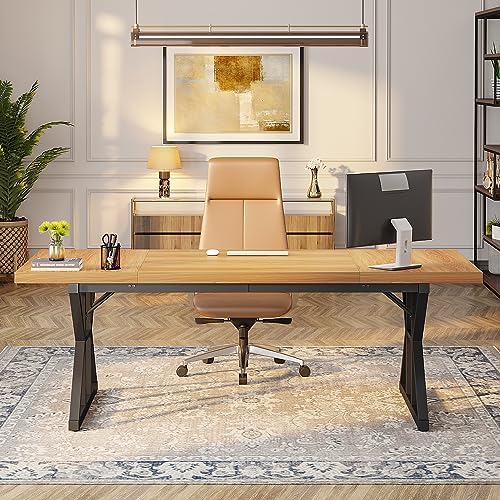 Tribesigns 70 8 Inch Executive Desk  Large Computer Office Desk Workstation  Modern Simple Style Laptop Desk Study Writing Table Business Furniture for Home Office  Light Walnut/Black  70 8 Inch 