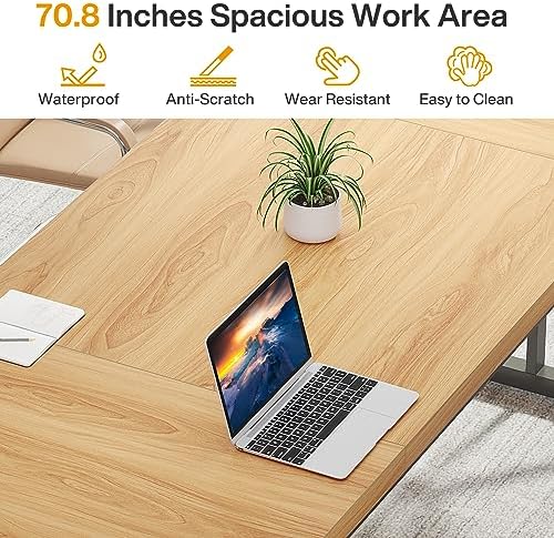 Tribesigns 70 8 Inch Executive Desk  Large Computer Office Desk Workstation  Modern Simple Style Laptop Desk Study Writing Table Business Furniture for Home Office  Light Walnut/Black  70 8 Inch 