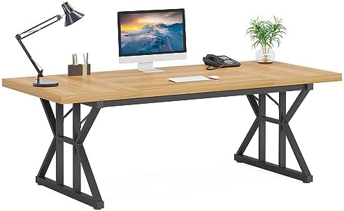 Tribesigns 70 8 Inch Executive Desk  Large Computer Office Desk Workstation  Modern Simple Style Laptop Desk Study Writing Table Business Furniture for Home Office  Light Walnut/Black  70 8 Inch 