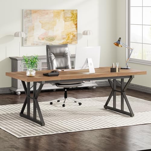 Tribesigns 70 8 Inch Executive Desk  Large Computer Office Desk Workstation  Modern Simple Style Laptop Desk Study Writing Table Business Furniture for Home Office  Light Walnut/Black  70 8 Inch 