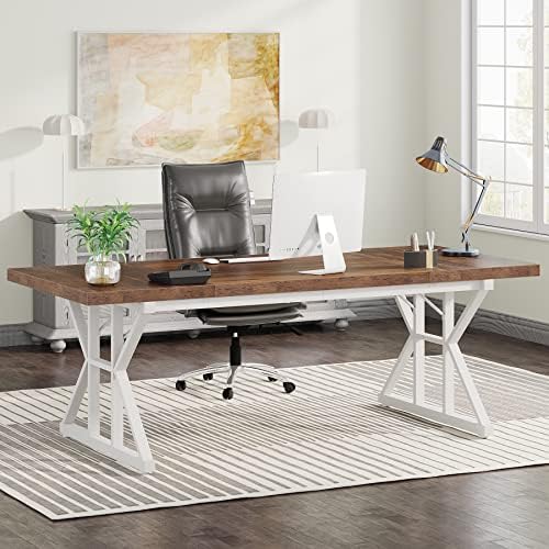 Tribesigns 70 8 Inch Executive Desk  Large Computer Office Desk Workstation  Modern Simple Style Laptop Desk Study Writing Table Business Furniture for Home Office  Light Walnut/Black  70 8 Inch 