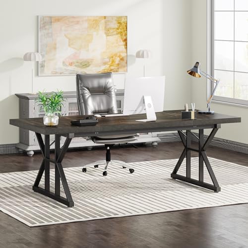 Tribesigns 70 8 Inch Executive Desk  Large Computer Office Desk Workstation  Modern Simple Style Laptop Desk Study Writing Table Business Furniture for Home Office  Light Walnut/Black  70 8 Inch 