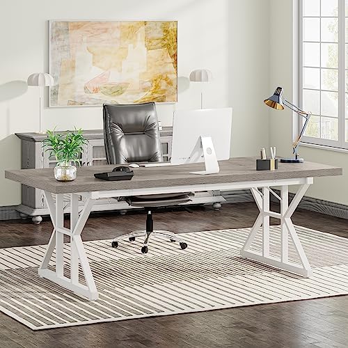 Tribesigns 70 8 Inch Executive Desk  Large Computer Office Desk Workstation  Modern Simple Style Laptop Desk Study Writing Table Business Furniture for Home Office  Light Walnut/Black  70 8 Inch 