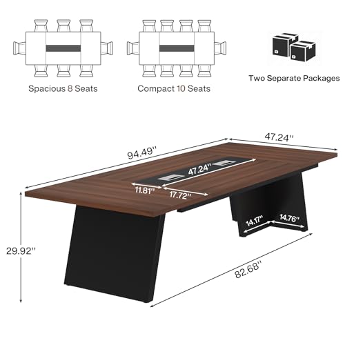 Tribesigns 8ft Conference Table  Modern Office Meeting Room Table with Cable Management  Large Business Seminar Furniture for Boardroom  Walnut and Black