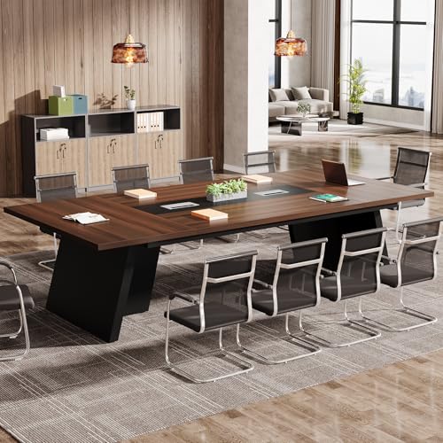 Tribesigns 8ft Conference Table  Modern Office Meeting Room Table with Cable Management  Large Business Seminar Furniture for Boardroom  Walnut and Black