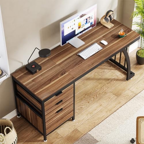Tribesigns Computer Desk with 3 Drawers  59 Inch PC Desk with Reversible Drawers  Industrial Study Writing Table Workstation with File Storage for Home Office  Walnut