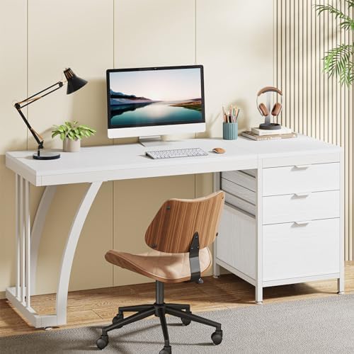 Tribesigns Computer Desk with 3 Drawers  59 Inch PC Desk with Reversible Drawers  Industrial Study Writing Table Workstation with File Storage for Home Office  Walnut