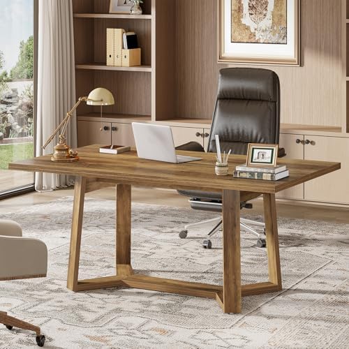 Tribesigns Home Office Desk  47 Inch Wood Executive Desk  Farmhouse Simple Computer Writing Table for Office  Study Room  or Workstation  Rustic Brown 