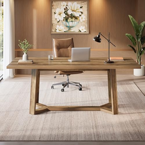 Tribesigns Home Office Desk  47 Inch Wood Executive Desk  Farmhouse Simple Computer Writing Table for Office  Study Room  or Workstation  Rustic Brown 