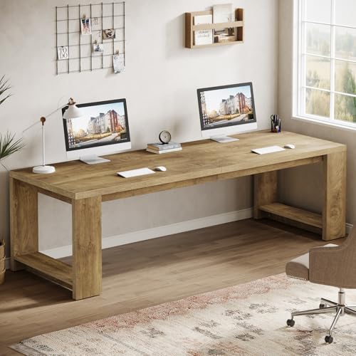 Tribesigns Two Person Desk  86 6 Inches Extra Long Desk  Double Computer Writing Table  Wood Large Desks Workstation for Home Office  Natural Oak