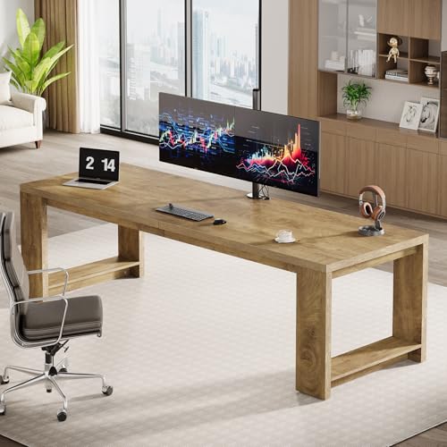 Tribesigns Two Person Desk  86 6 Inches Extra Long Desk  Double Computer Writing Table  Wood Large Desks Workstation for Home Office  Natural Oak