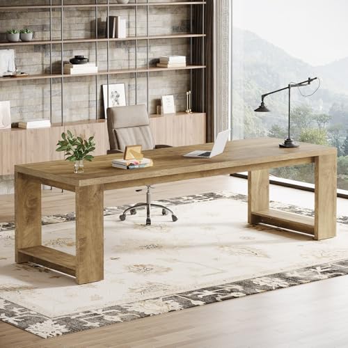 Tribesigns Two Person Desk  86 6 Inches Extra Long Desk  Double Computer Writing Table  Wood Large Desks Workstation for Home Office  Natural Oak