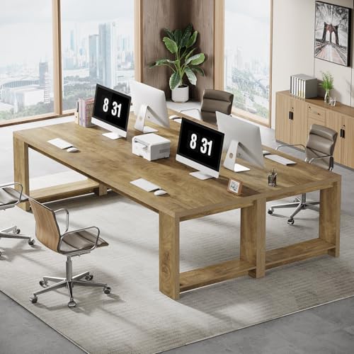 Tribesigns Two Person Desk  86 6 Inches Extra Long Desk  Double Computer Writing Table  Wood Large Desks Workstation for Home Office  Natural Oak