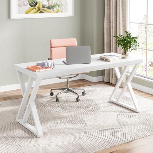 Tribesigns Writing Computer Desk  55 inch Heavy Duty Study Desk with Z Shaped Metal Leg  Modern Simple Home Office Computer Desk  White