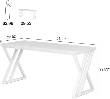 Tribesigns Writing Computer Desk  55 inch Heavy Duty Study Desk with Z Shaped Metal Leg  Modern Simple Home Office Computer Desk  White