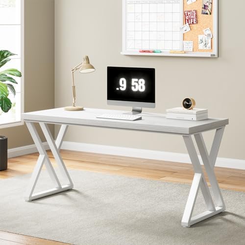 Tribesigns Writing Computer Desk  55 inch Heavy Duty Study Desk with Z Shaped Metal Leg  Modern Simple Home Office Computer Desk  White