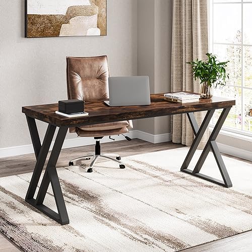 Tribesigns Writing Computer Desk  55 inch Heavy Duty Study Desk with Z Shaped Metal Leg  Modern Simple Home Office Computer Desk  White