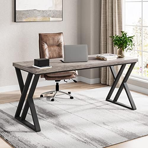 Tribesigns Writing Computer Desk  55 inch Heavy Duty Study Desk with Z Shaped Metal Leg  Modern Simple Home Office Computer Desk  White
