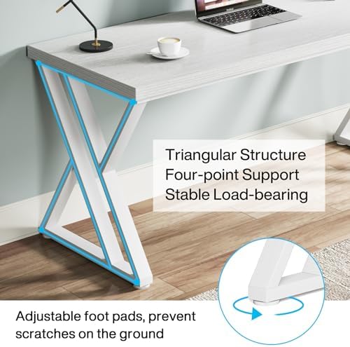 Tribesigns Writing Computer Desk  55 inch Heavy Duty Study Desk with Z Shaped Metal Leg  Modern Simple Home Office Computer Desk  White