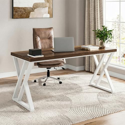 Tribesigns Writing Computer Desk  55 inch Heavy Duty Study Desk with Z Shaped Metal Leg  Modern Simple Home Office Computer Desk  White