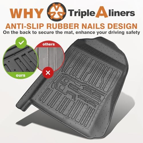 TripleAliners Floor Mats Compatible with Ford Ranger 2024 2025 SuperCrew Accessories All Weather Custom Fit 1st & 2nd Row TPE Truck Floor Liners Black