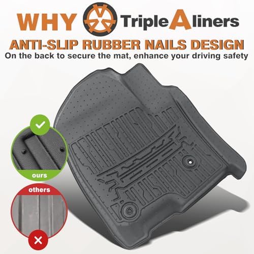 TripleAliners Floor Mats Compatible with Ford Ranger 2024 2025 SuperCrew Accessories All Weather Custom Fit 1st & 2nd Row TPE Truck Floor Liners Black