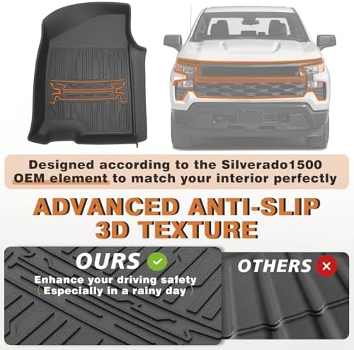 TripleAliners Floor Mats Compatible with Ford Ranger 2024 2025 SuperCrew Accessories All Weather Custom Fit 1st & 2nd Row TPE Truck Floor Liners Black