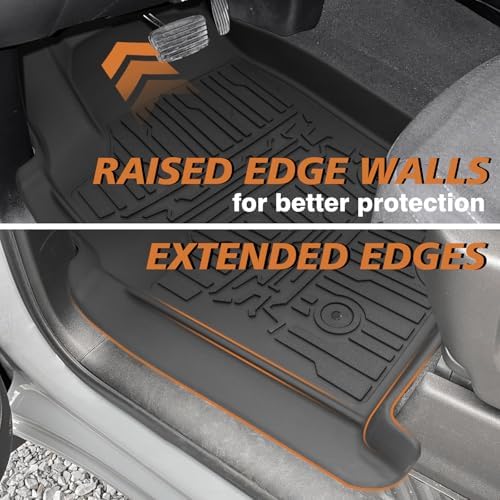 TripleAliners Floor Mats Compatible with Ford Ranger 2024 2025 SuperCrew Accessories All Weather Custom Fit 1st & 2nd Row TPE Truck Floor Liners Black
