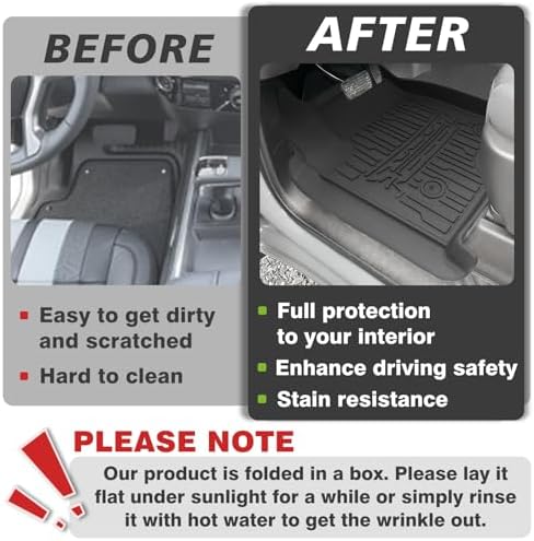 TripleAliners Floor Mats Compatible with Ford Ranger 2024 2025 SuperCrew Accessories All Weather Custom Fit 1st & 2nd Row TPE Truck Floor Liners Black