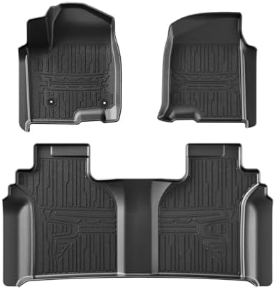 TripleAliners Floor Mats Compatible with Ford Ranger 2024 2025 SuperCrew Accessories All Weather Custom Fit 1st & 2nd Row TPE Truck Floor Liners Black