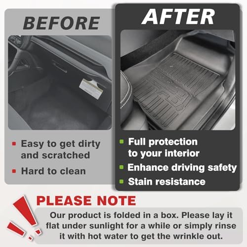 TripleAliners Floor Mats Compatible with Ford Ranger 2024 2025 SuperCrew Accessories All Weather Custom Fit 1st & 2nd Row TPE Truck Floor Liners Black