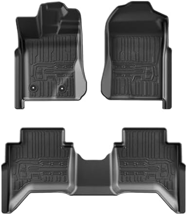 TripleAliners Floor Mats Compatible with Ford Ranger 2024 2025 SuperCrew Accessories All Weather Custom Fit 1st & 2nd Row TPE Truck Floor Liners Black
