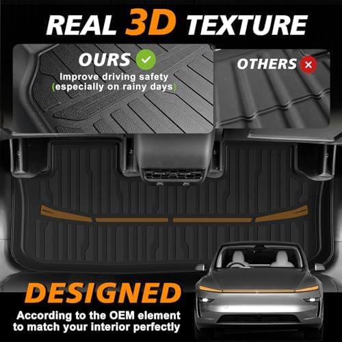TripleAliners Floor Mats Compatible with Ford Ranger 2024 2025 SuperCrew Accessories All Weather Custom Fit 1st & 2nd Row TPE Truck Floor Liners Black
