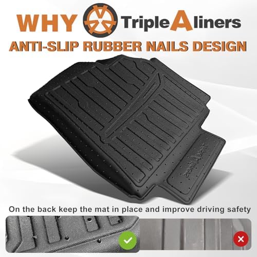 TripleAliners Floor Mats Compatible with Ford Ranger 2024 2025 SuperCrew Accessories All Weather Custom Fit 1st & 2nd Row TPE Truck Floor Liners Black