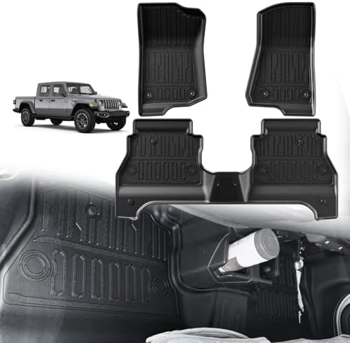 TripleAliners Floor Mats Compatible with Ford Ranger 2024 2025 SuperCrew Accessories All Weather Custom Fit 1st & 2nd Row TPE Truck Floor Liners Black