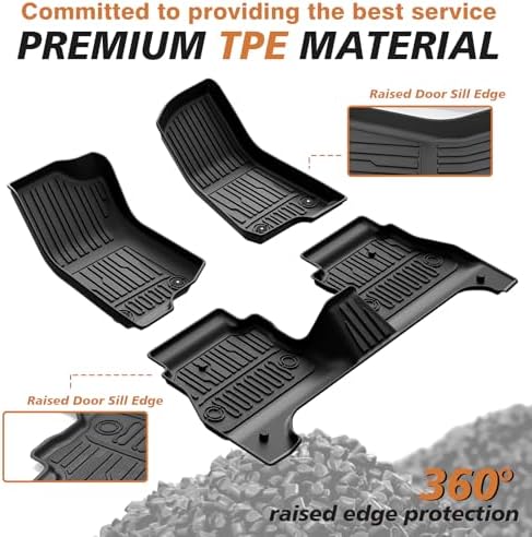 TripleAliners Floor Mats Compatible with Ford Ranger 2024 2025 SuperCrew Accessories All Weather Custom Fit 1st & 2nd Row TPE Truck Floor Liners Black