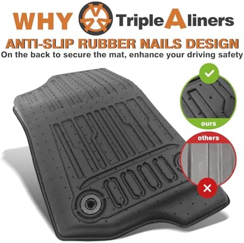 TripleAliners Floor Mats Compatible with Ford Ranger 2024 2025 SuperCrew Accessories All Weather Custom Fit 1st & 2nd Row TPE Truck Floor Liners Black