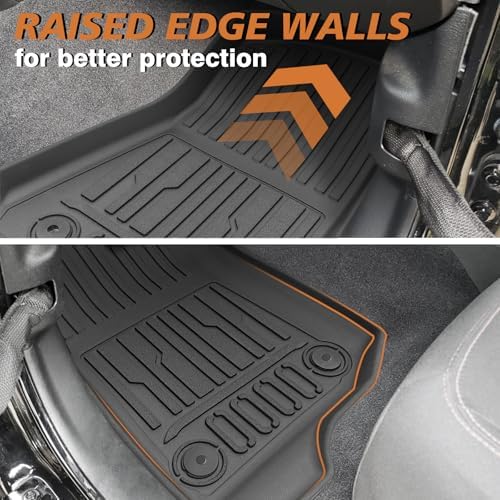 TripleAliners Floor Mats Compatible with Ford Ranger 2024 2025 SuperCrew Accessories All Weather Custom Fit 1st & 2nd Row TPE Truck Floor Liners Black