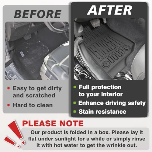 TripleAliners Floor Mats Compatible with Ford Ranger 2024 2025 SuperCrew Accessories All Weather Custom Fit 1st & 2nd Row TPE Truck Floor Liners Black