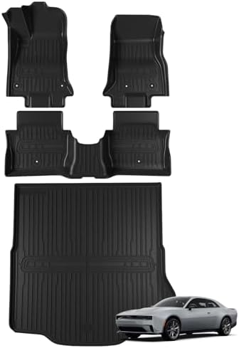 TripleAliners Floor Mats Compatible with Ford Ranger 2024 2025 SuperCrew Accessories All Weather Custom Fit 1st & 2nd Row TPE Truck Floor Liners Black