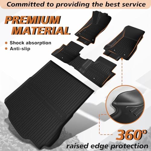 TripleAliners Floor Mats Compatible with Ford Ranger 2024 2025 SuperCrew Accessories All Weather Custom Fit 1st & 2nd Row TPE Truck Floor Liners Black