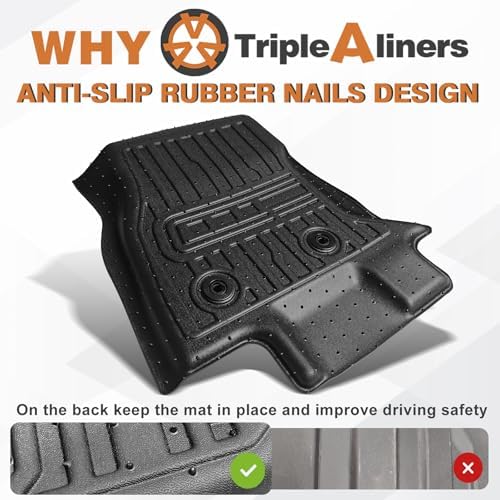 TripleAliners Floor Mats Compatible with Ford Ranger 2024 2025 SuperCrew Accessories All Weather Custom Fit 1st & 2nd Row TPE Truck Floor Liners Black