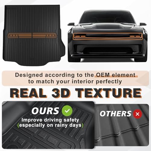 TripleAliners Floor Mats Compatible with Ford Ranger 2024 2025 SuperCrew Accessories All Weather Custom Fit 1st & 2nd Row TPE Truck Floor Liners Black