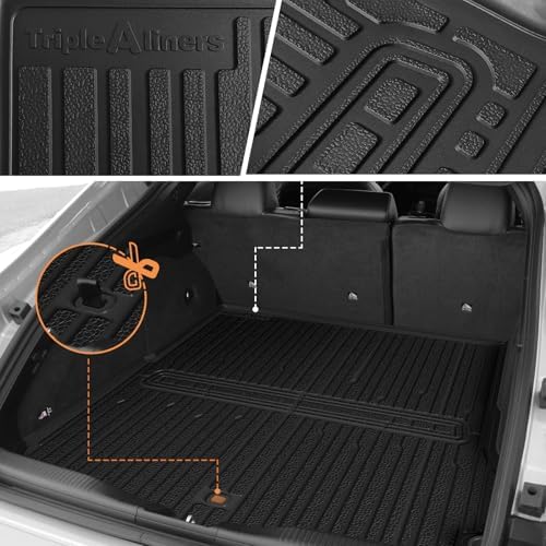 TripleAliners Floor Mats Compatible with Ford Ranger 2024 2025 SuperCrew Accessories All Weather Custom Fit 1st & 2nd Row TPE Truck Floor Liners Black