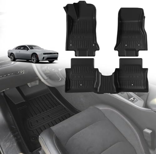 TripleAliners Floor Mats Compatible with Ford Ranger 2024 2025 SuperCrew Accessories All Weather Custom Fit 1st & 2nd Row TPE Truck Floor Liners Black