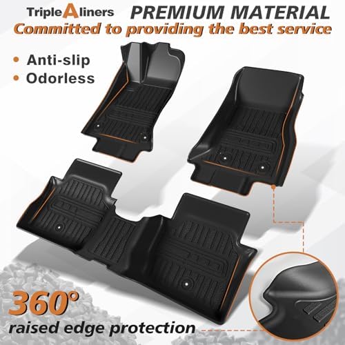TripleAliners Floor Mats Compatible with Ford Ranger 2024 2025 SuperCrew Accessories All Weather Custom Fit 1st & 2nd Row TPE Truck Floor Liners Black