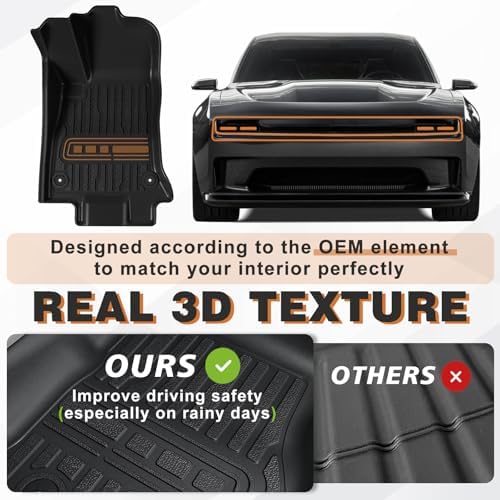 TripleAliners Floor Mats Compatible with Ford Ranger 2024 2025 SuperCrew Accessories All Weather Custom Fit 1st & 2nd Row TPE Truck Floor Liners Black