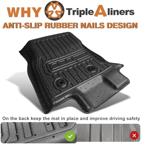 TripleAliners Floor Mats Compatible with Ford Ranger 2024 2025 SuperCrew Accessories All Weather Custom Fit 1st & 2nd Row TPE Truck Floor Liners Black
