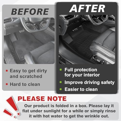 TripleAliners Floor Mats Compatible with Ford Ranger 2024 2025 SuperCrew Accessories All Weather Custom Fit 1st & 2nd Row TPE Truck Floor Liners Black