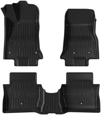 TripleAliners Floor Mats Compatible with Ford Ranger 2024 2025 SuperCrew Accessories All Weather Custom Fit 1st & 2nd Row TPE Truck Floor Liners Black
